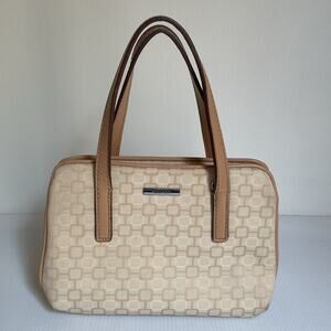 Nine West Beige Canvas Satchel Purse Handbag Top Handle Bag Mini Bag Cute